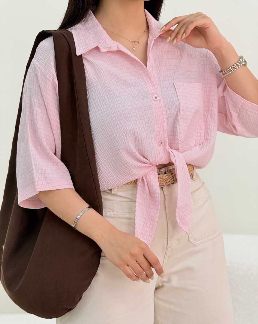شومیز جلو گره تک جیب(34)کد:7279
