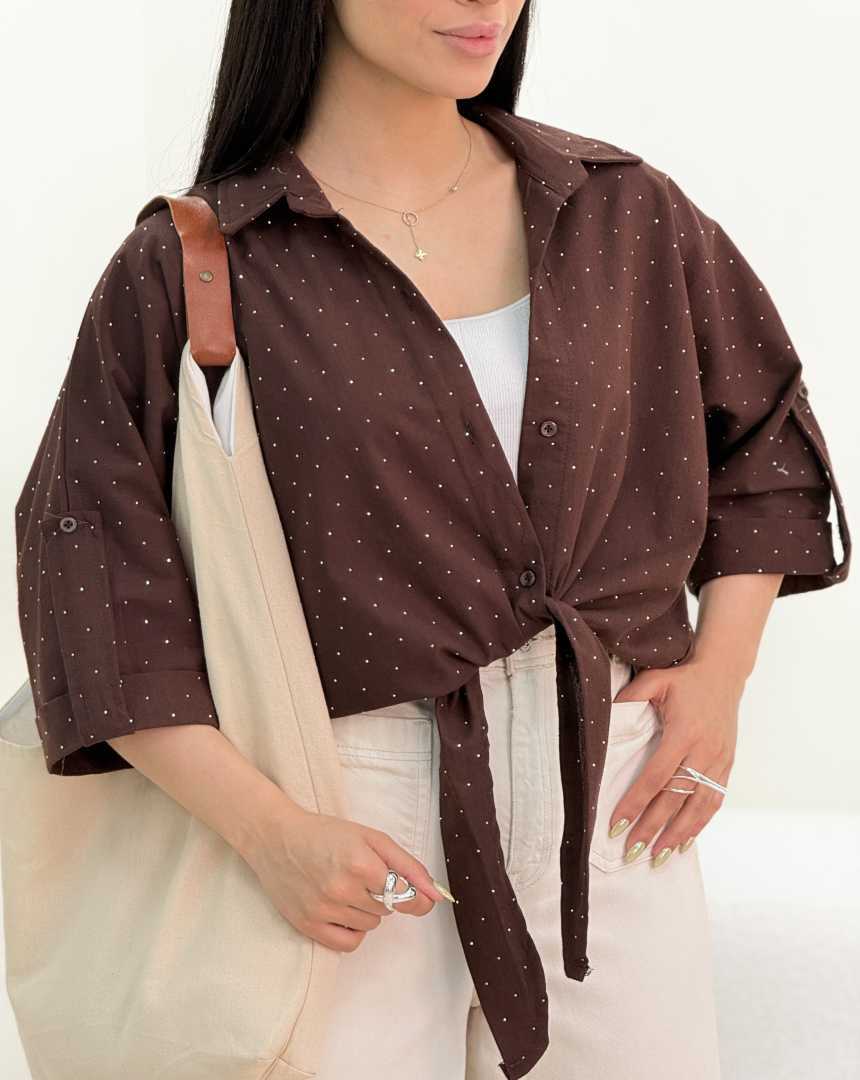 شومیز نگین دار جلو گره(119)کد:7075